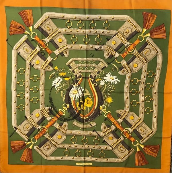 HERMÈS Scarf Carré Aux Champs Vintage 1970s Original Issue - Image 5