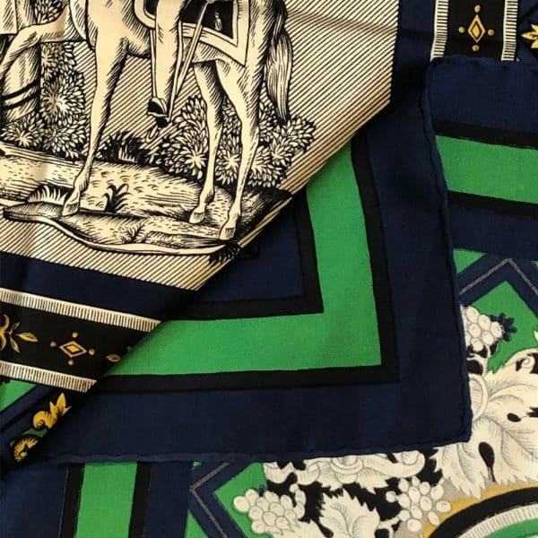 HERMÈS Scarf Carré La Treille - Hussard et Cantinière 1964 Rare Green Blue - Image 9