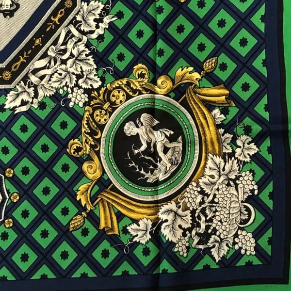 HERMÈS Scarf Carré La Treille - Hussard et Cantinière 1964 Rare Green Blue - Image 4