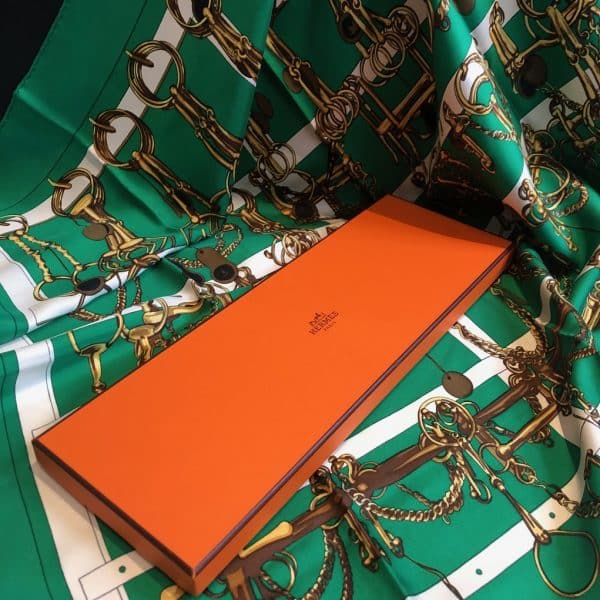 HERMÈS Scarf Carré Mors Et Filets 1966 Vintage Green Gold Etriers Horsebit - Image 2