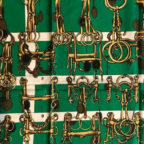 HERMÈS Scarf Carré Mors Et Filets 1966 Vintage Green Gold Etriers Horsebit - Image 3