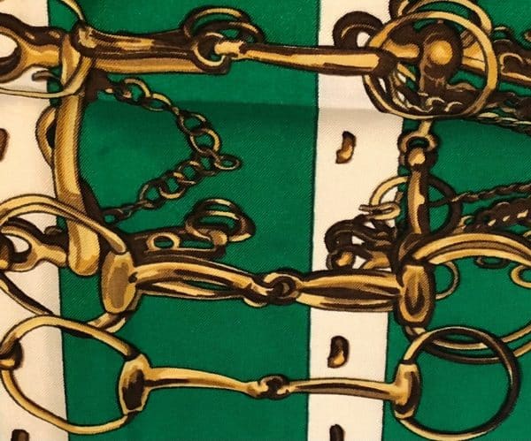 HERMÈS Scarf Carré Mors Et Filets 1966 Vintage Green Gold Etriers Horsebit - Image 6