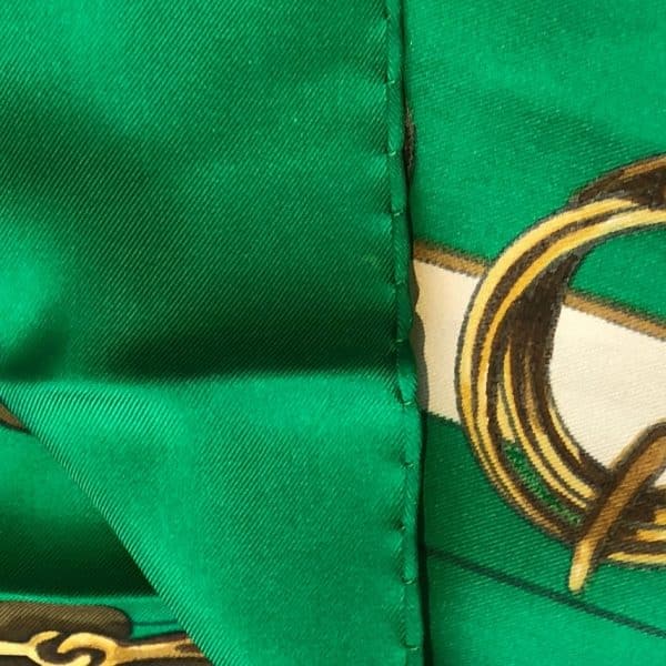 HERMÈS Scarf Carré Mors Et Filets 1966 Vintage Green Gold Etriers Horsebit - Image 8