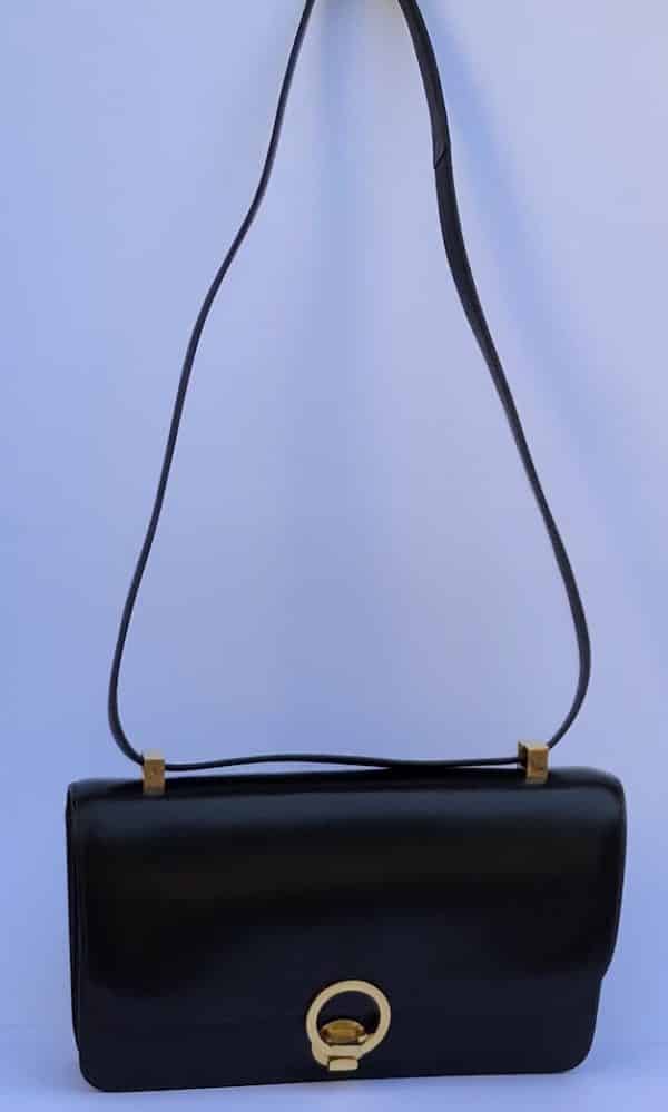 HERMÈS Vintage Box Calf Leather Ring Shoulder Bag 1975 - Image 3