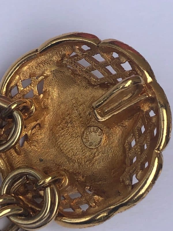 ROCHAS Bracelet Vintage Circa 1980 Pearl Flower Double Chain Gold Tone - Image 2