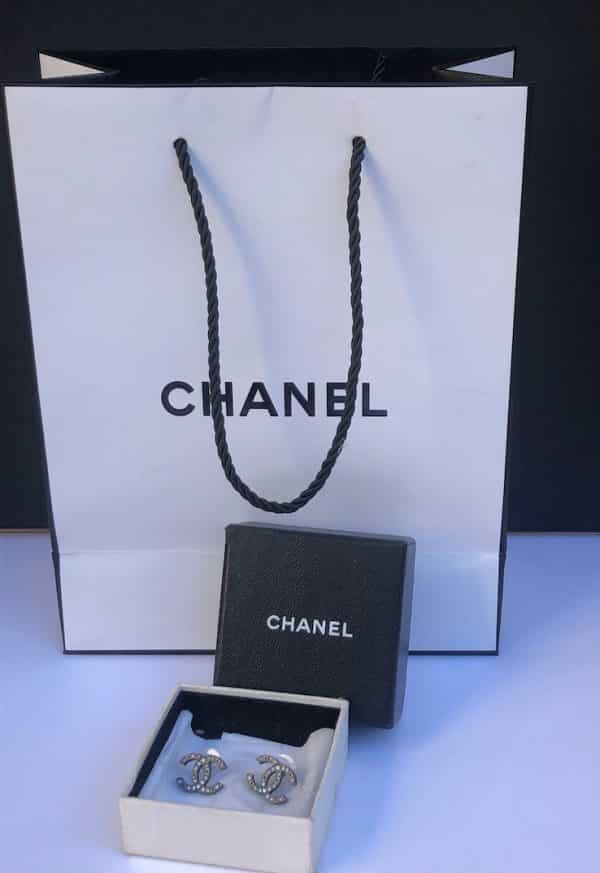 CHANEL CC Stud Earrings Silver Metal Black & Crystal Pre-Fall 2014 - Image 2