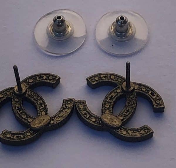 CHANEL CC Stud Earrings Silver Metal Black & Crystal Pre-Fall 2014 - Image 8