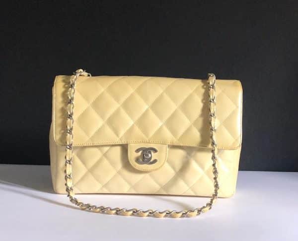 CHANEL Timeless 2.55 Flap Bag Patent Leather Cream Circa 2000