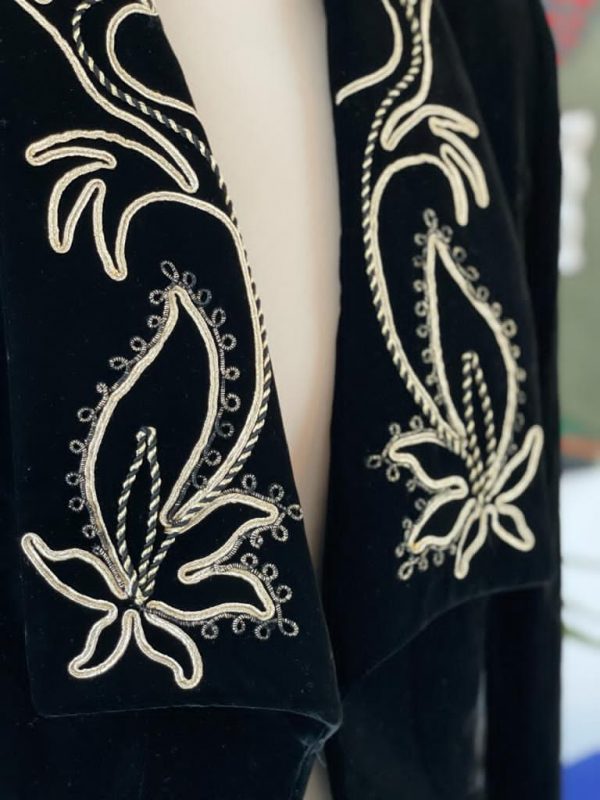 Vintage Designer Jacket Black Velvet Gold Embroidered French 90s - Image 2