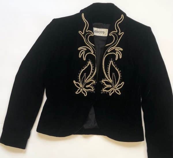 Vintage Designer Jacket Black Velvet Gold Embroidered French 90s