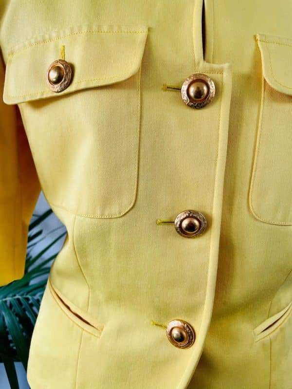 GUY LAROCHE Vintage Blazer Skirt Suit Gold Buttons Yellow - Image 5