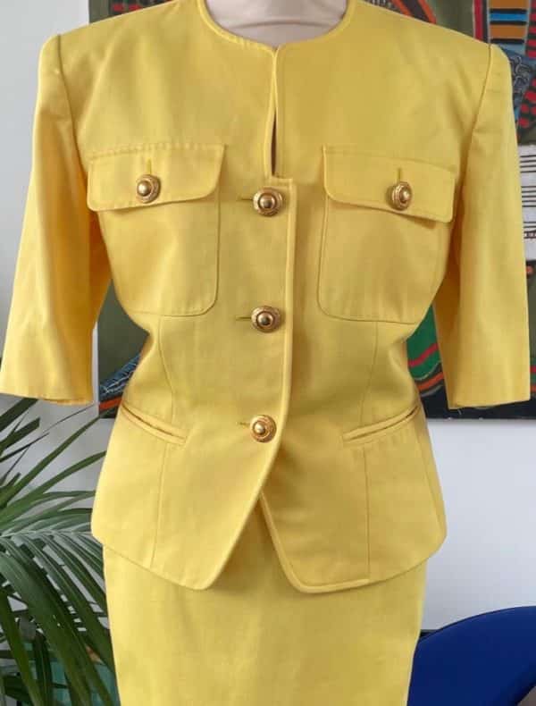 GUY LAROCHE Vintage Blazer Skirt Suit Gold Buttons Yellow - Image 6