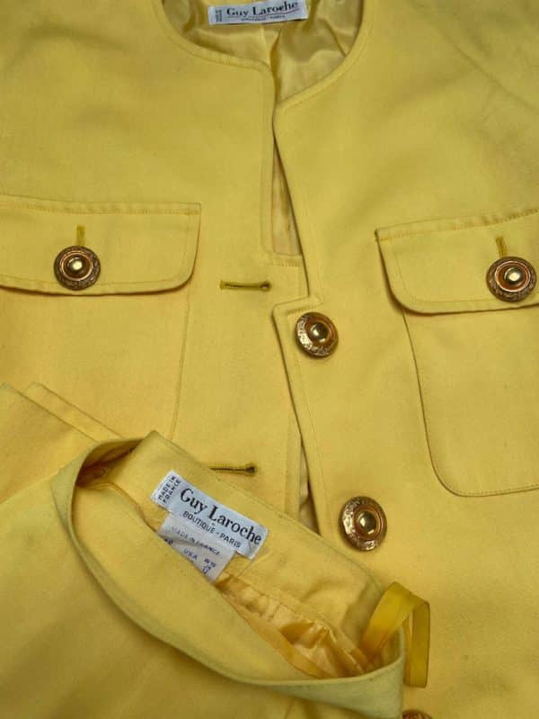 GUY LAROCHE Vintage Blazer Skirt Suit Gold Buttons Yellow - Image 4