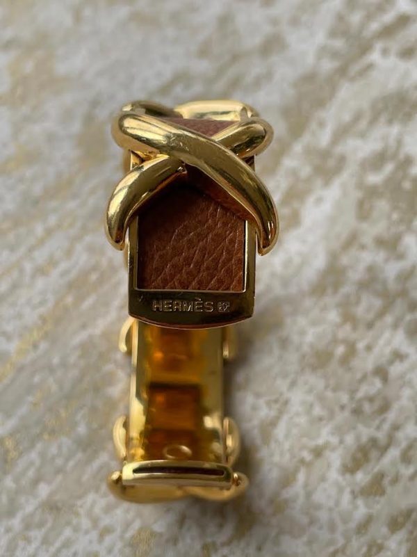 HERMÈS Criss Cross X Cuff Bracelet Vintage Gold Bronze - Image 4
