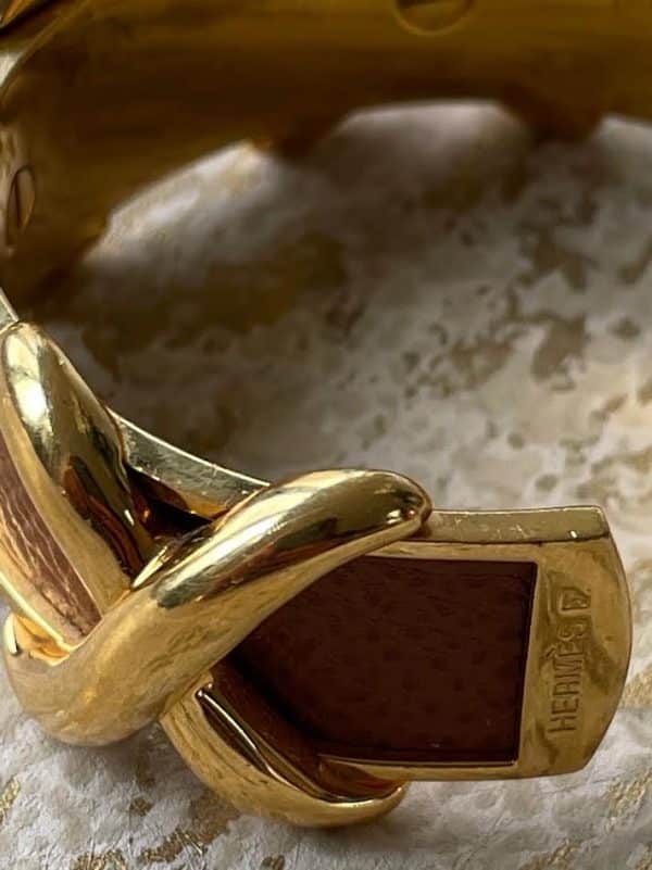 HERMÈS Criss Cross X Cuff Bracelet Vintage Gold Bronze - Image 6