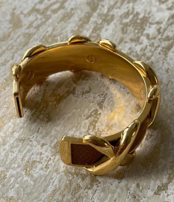 HERMÈS Criss Cross X Cuff Bracelet Vintage Gold Bronze - Image 3