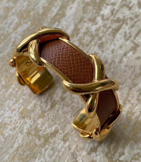HERMÈS Criss Cross X Cuff Bracelet Vintage Gold Bronze