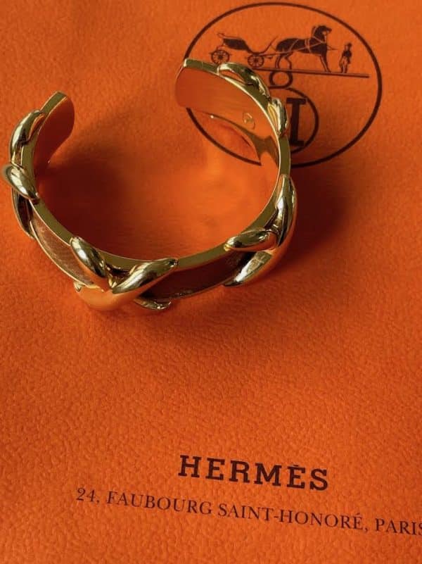 HERMÈS Criss Cross X Cuff Bracelet Vintage Gold Bronze - Image 10