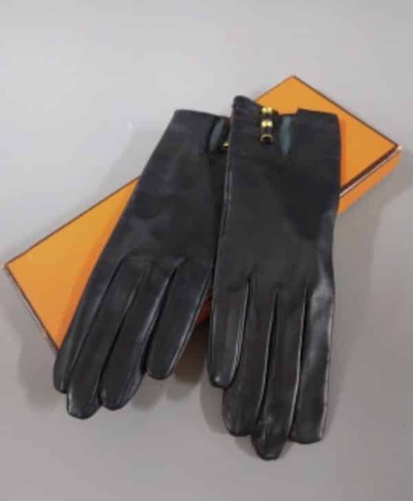 HERMÈS Leather Gloves Black 24 Fbg St Honoré - Image 4