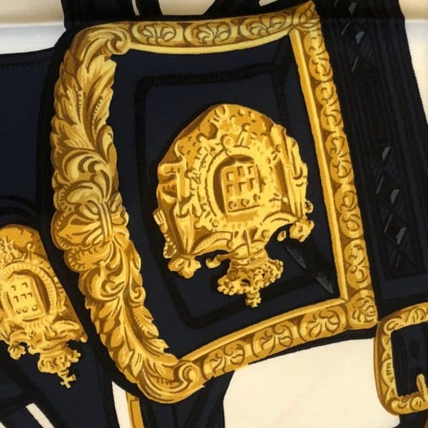 HERMÈS Scarf Brides de Gala Silk H Grygkar Navy Blue Gold W/Box - Image 10