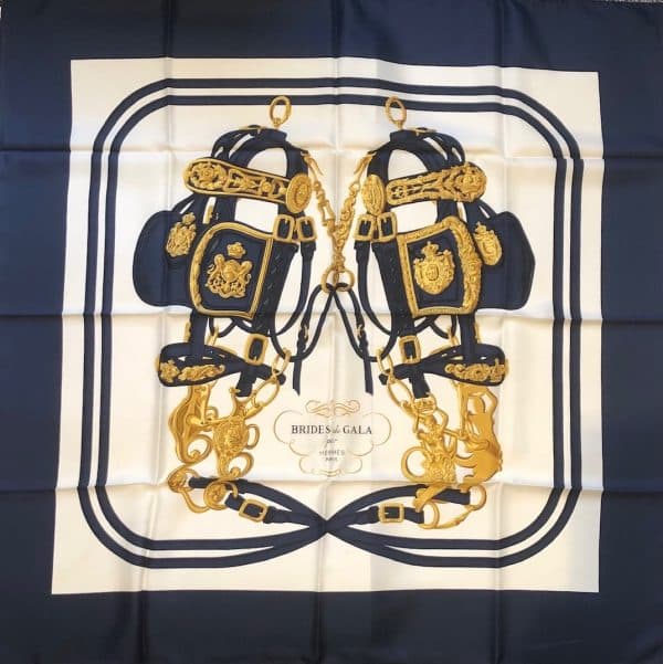 HERMÈS Scarf Brides de Gala Silk H Grygkar Navy Blue Gold W/Box - Image 8