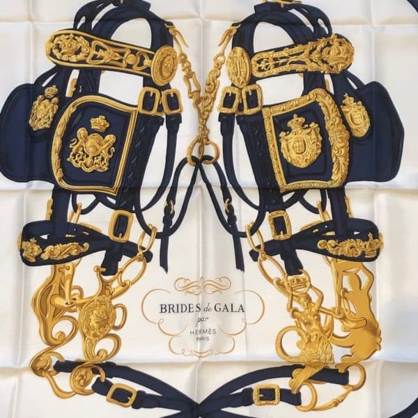 HERMÈS Scarf Brides de Gala Silk H Grygkar Navy Blue Gold W/Box - Image 5