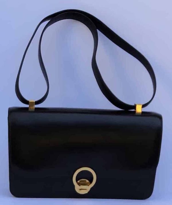 HERMÈS Vintage Box Calf Leather Ring Shoulder Bag 1975 - Image 2