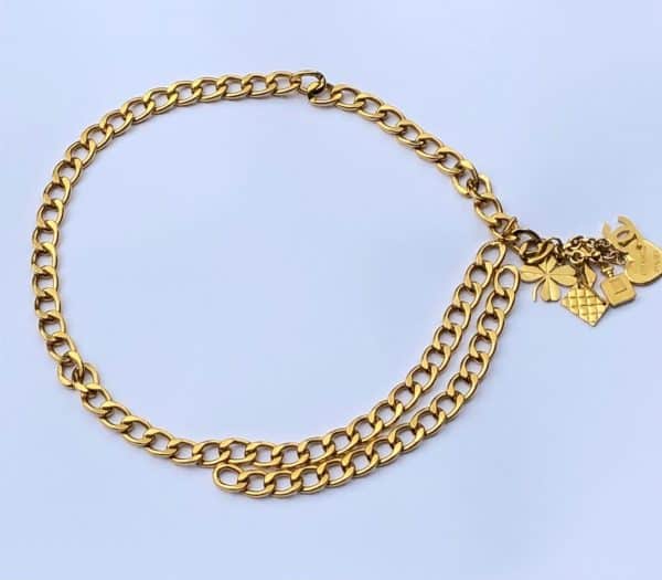 CHANEL 1996 Perfume CC Logo Clover Bag Heart Shoe Charm Chain Belt Vintage