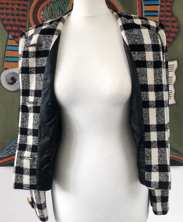 LOUIS FERAUD Vintage Jacket Jewel Buttons Black & White Check 80s - Image 6