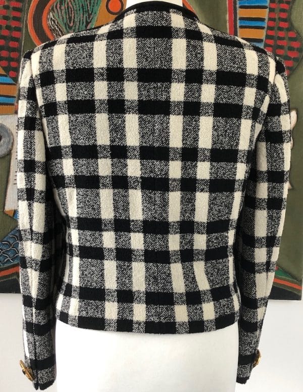 LOUIS FERAUD Vintage Jacket Jewel Buttons Black & White Check 80s - Image 4
