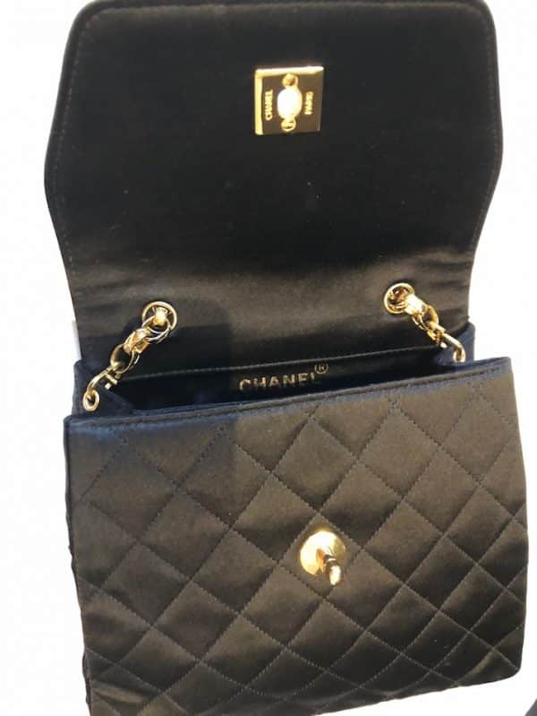CHANEL Vintage Satin Quilted Black Flap Bag 1990s - Image 12