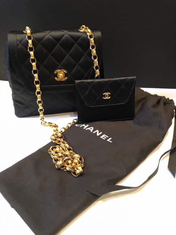 CHANEL Vintage Satin Quilted Black Flap Bag 1990s - Image 14