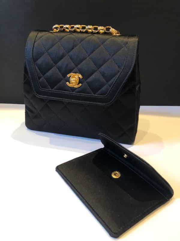 CHANEL Vintage Satin Quilted Black Flap Bag 1990s - Image 3