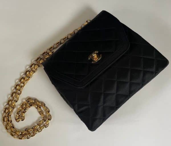 CHANEL Vintage Satin Quilted Black Flap Bag 1990s - Image 4