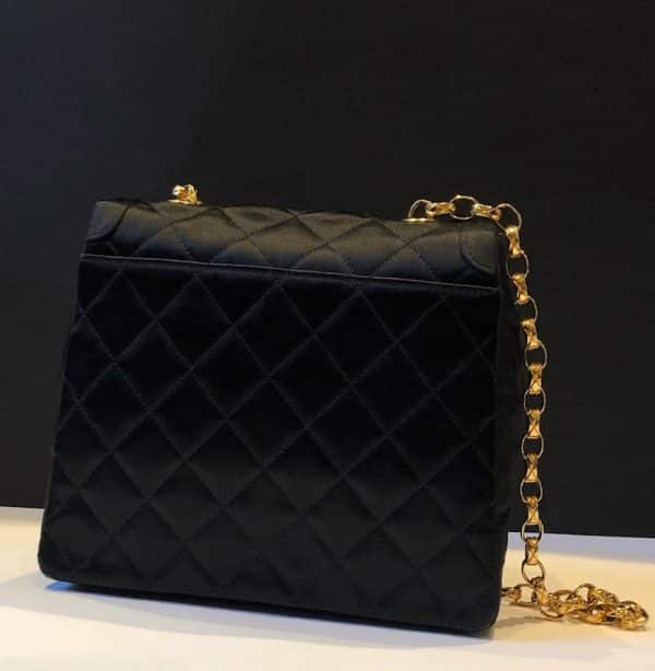 CHANEL Vintage Satin Quilted Black Flap Bag 1990s - Image 8