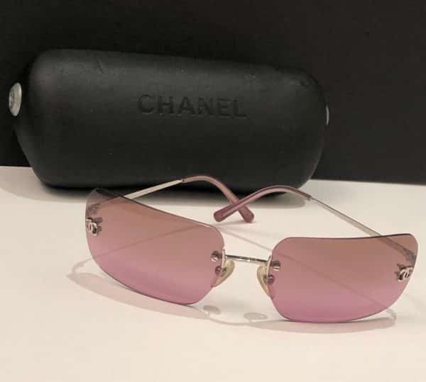 CHANEL CC Aviators Pink Rimless Sunglasses W/Case