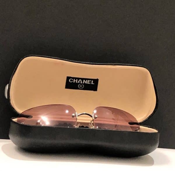 CHANEL CC Aviators Pink Rimless Sunglasses W/Case - Image 3