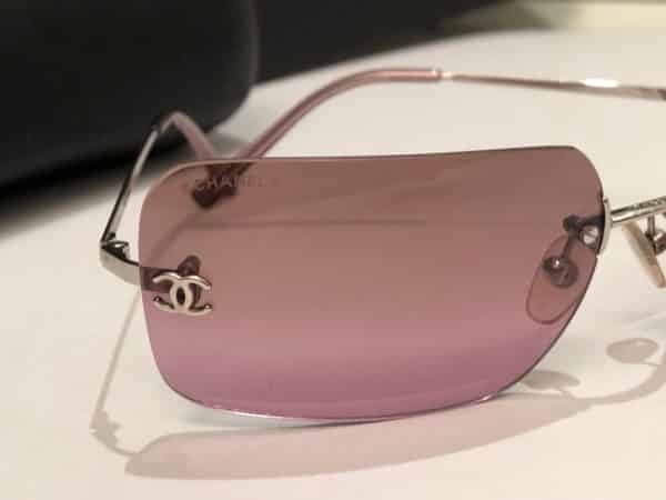 CHANEL CC Aviators Pink Rimless Sunglasses W/Case - Image 2