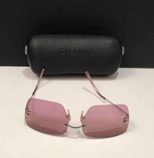 CHANEL CC Aviators Pink Rimless Sunglasses W/Case - Image 5