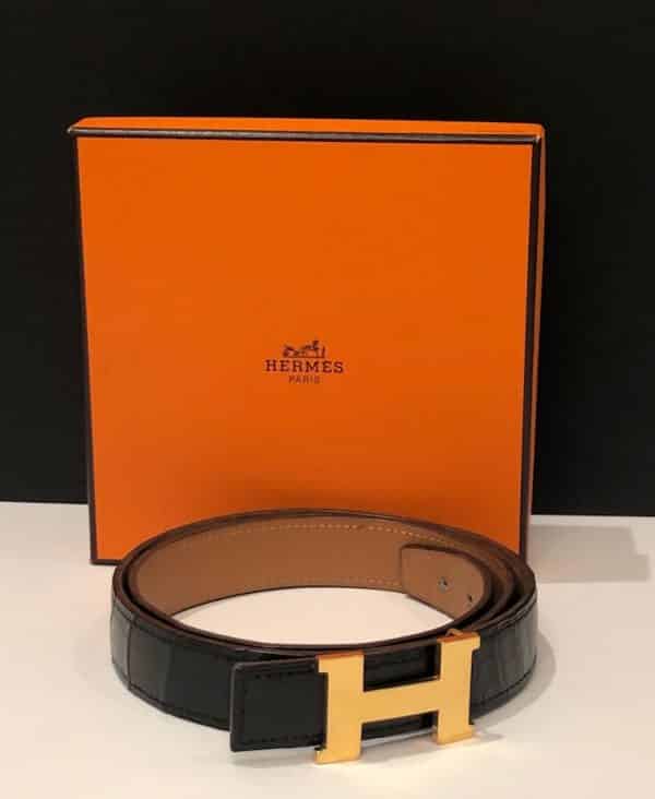 HERMÈS H Crocodile Constance Belt Black Vintage 1990s