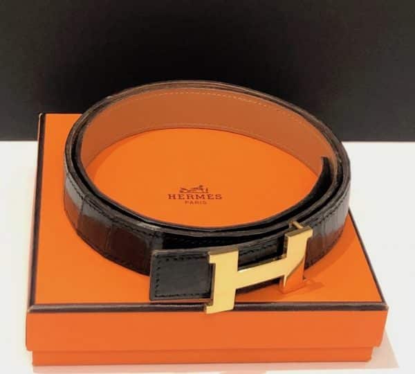 HERMÈS H Crocodile Constance Belt Black Vintage 1990s - Image 2