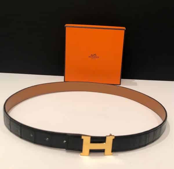 HERMÈS H Crocodile Constance Belt Black Vintage 1990s - Image 3