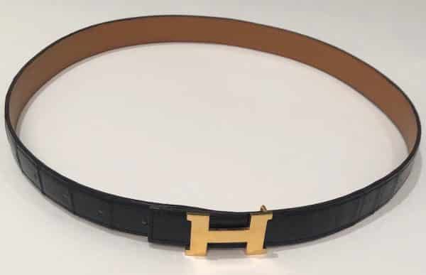 HERMÈS H Crocodile Constance Belt Black Vintage 1990s - Image 4