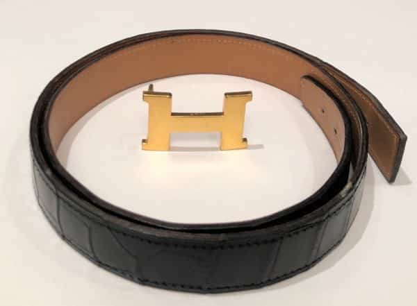 HERMÈS H Crocodile Constance Belt Black Vintage 1990s - Image 5