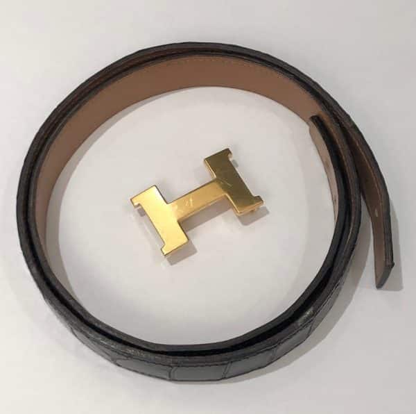HERMÈS H Crocodile Constance Belt Black Vintage 1990s - Image 6