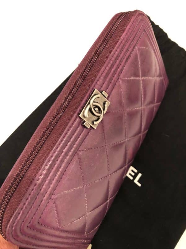 CHANEL Boy Long Wallet Quilted Purple Lambskin Clutch - Image 5
