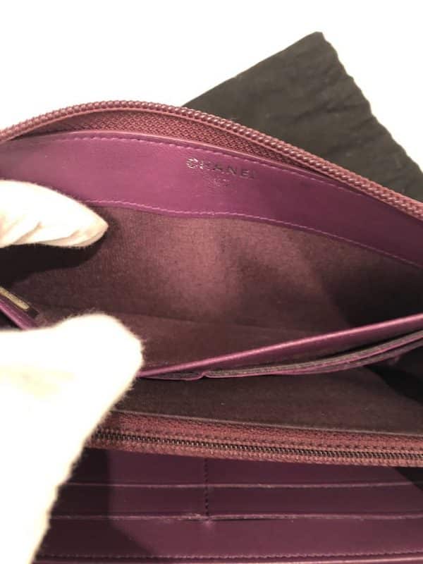 CHANEL Boy Long Wallet Quilted Purple Lambskin Clutch - Image 10