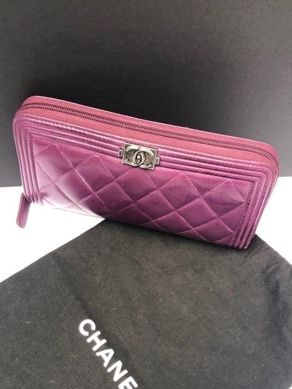 CHANEL Boy Long Wallet Quilted Purple Lambskin Clutch - Image 2