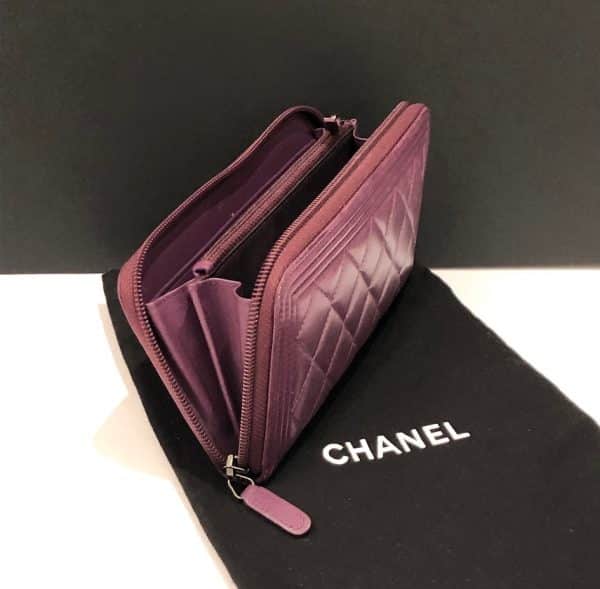 CHANEL Boy Long Wallet Quilted Purple Lambskin Clutch - Image 4