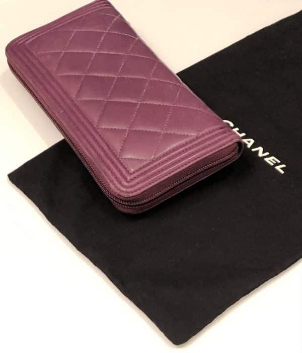 CHANEL Boy Long Wallet Quilted Purple Lambskin Clutch - Image 7